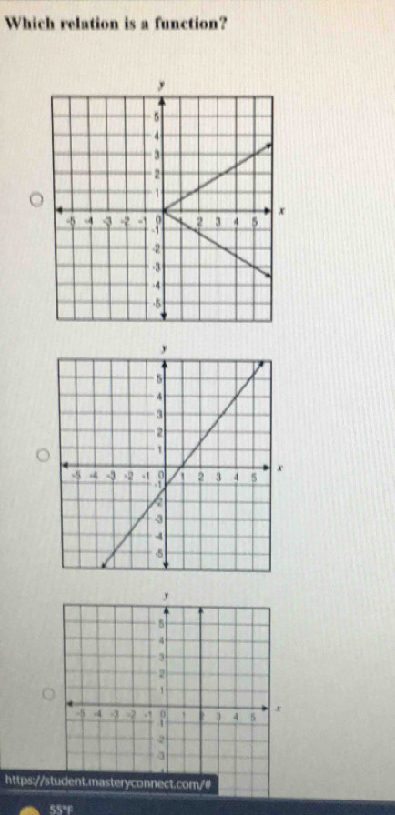 Which relation is a function? 
https://s
55°