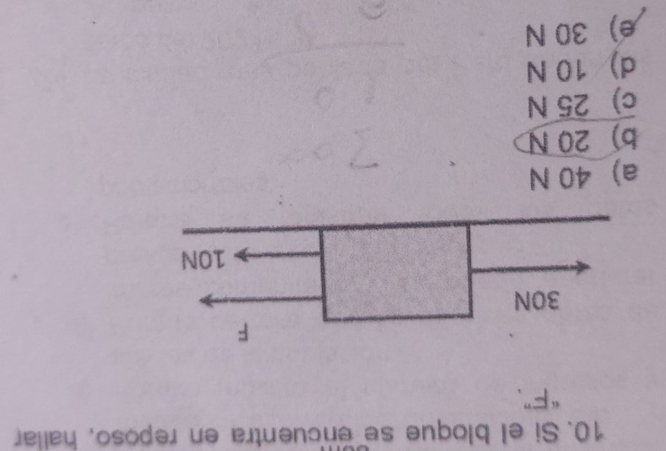 Si el bloque se encuentra en reposo, hallar
“ F ”.
a) 40 N
b) 20 N
c) 25 N
d) 10 N
e) 30 N