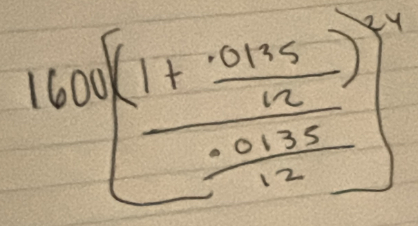 1600(frac (1+frac 0.1212)^24 (.0135)/12 )^2