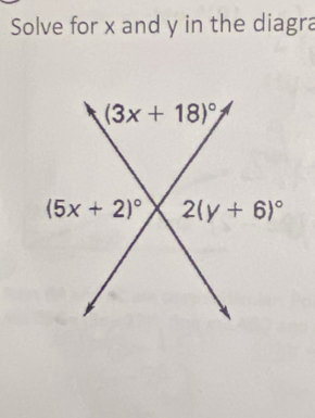 Solve for x and y in the diagra