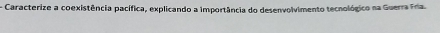 Caracterize a coexistência pacífica, explicando a importância do desenvolvimento tecnológico na Guerra Fria.