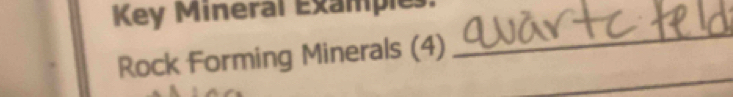 Key Mineral Example 
Rock Forming Minerals (4) 
_