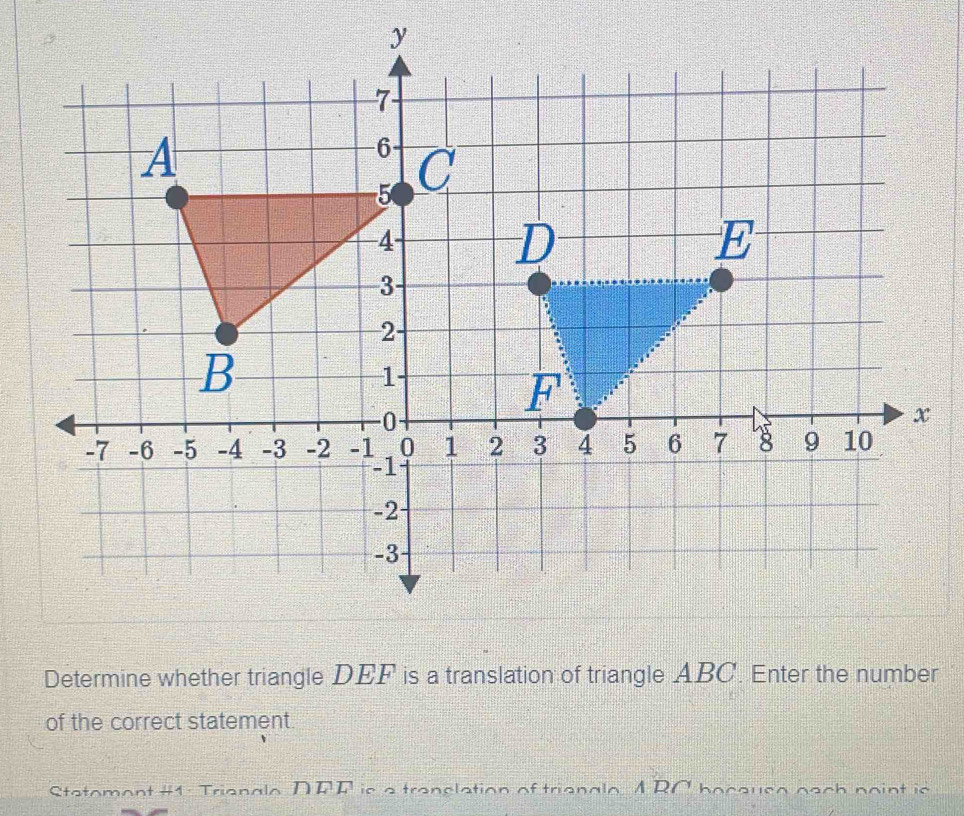 Solved: Determine whether triangle DEF is a translation of triangle ABC ...