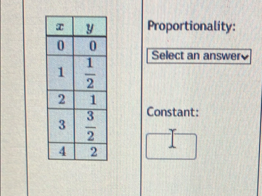 Proportionality:
Select an answere
Constant: