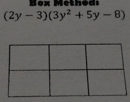 Box Method:
(2y-3)(3y^2+5y-8)