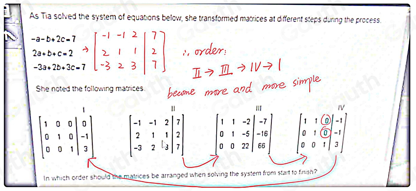 Solved: As Tia solved the system of equations below, she transformed ...