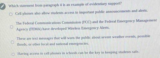 Which statement from paragraph 4 is an example of evidentiary support ...