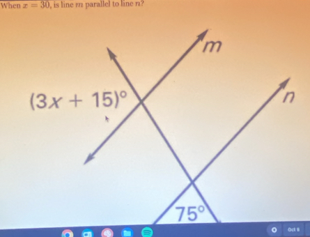 When x=30 , is line m parallel to line n?