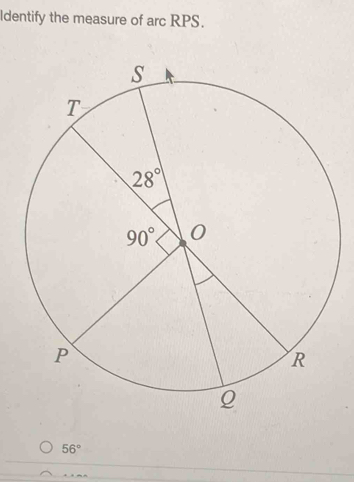 ldentify the measure of arc RPS.
56°