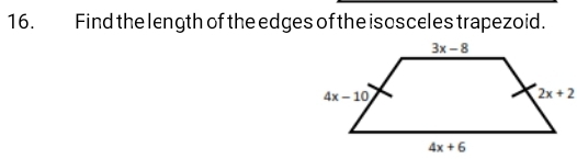Solved: Find the length of the edges of the isosceles trapezoid. [Math]