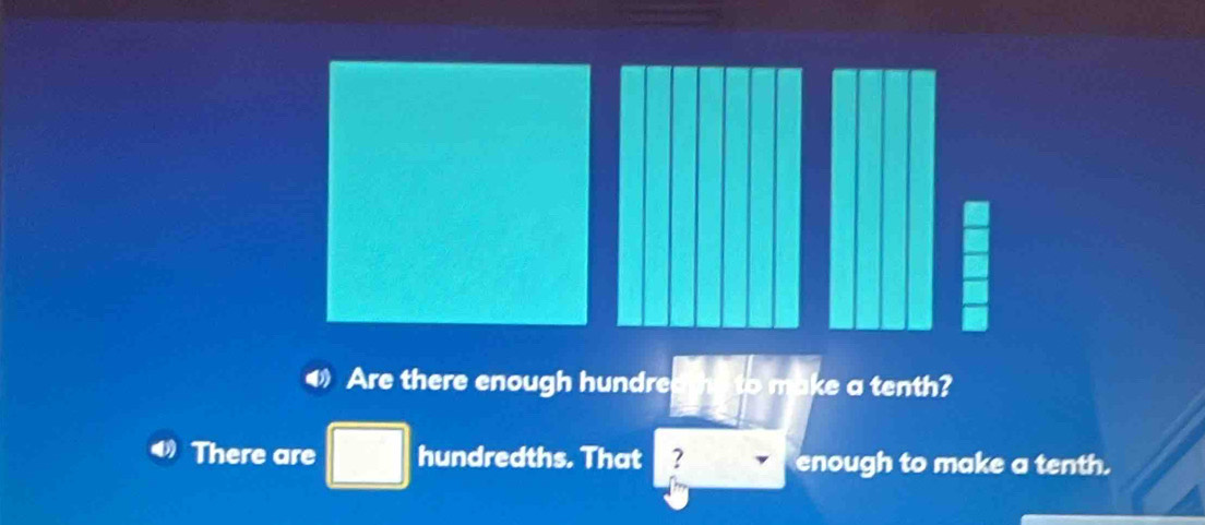 Are there enough hundre to make a tenth? 
There are hundredths. That ? enough to make a tenth.