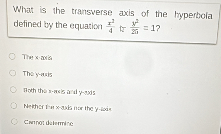 Solved: What is the transverse axis of the hyperbola defined by the ...
