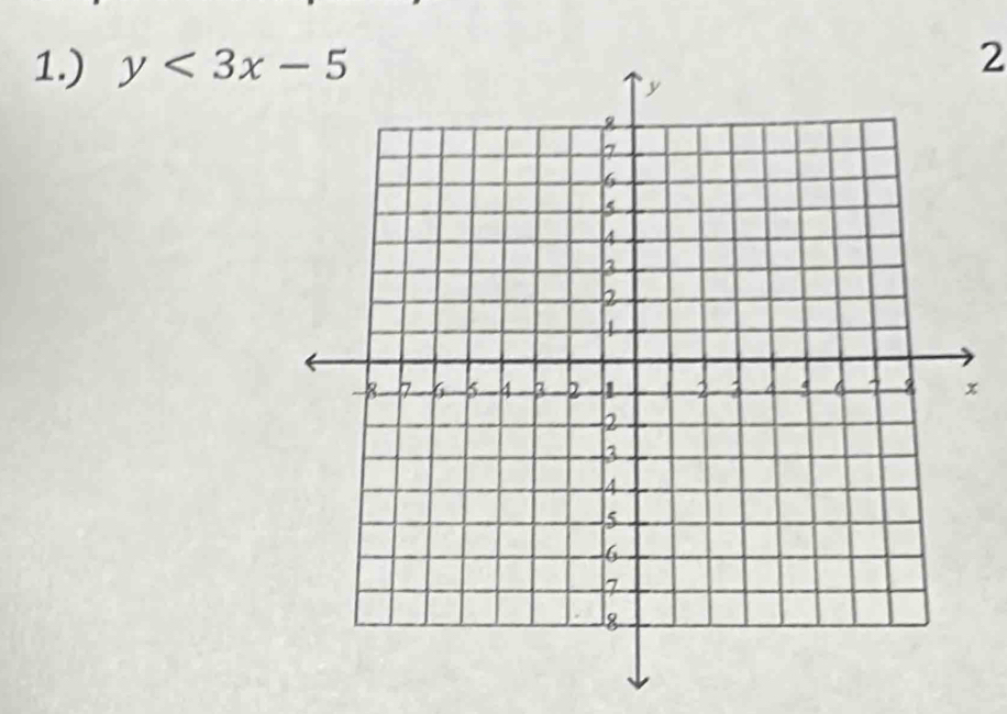 1.) y<3x-5</tex> 
2