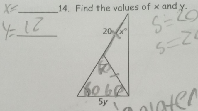 Find the values of x and y.
_