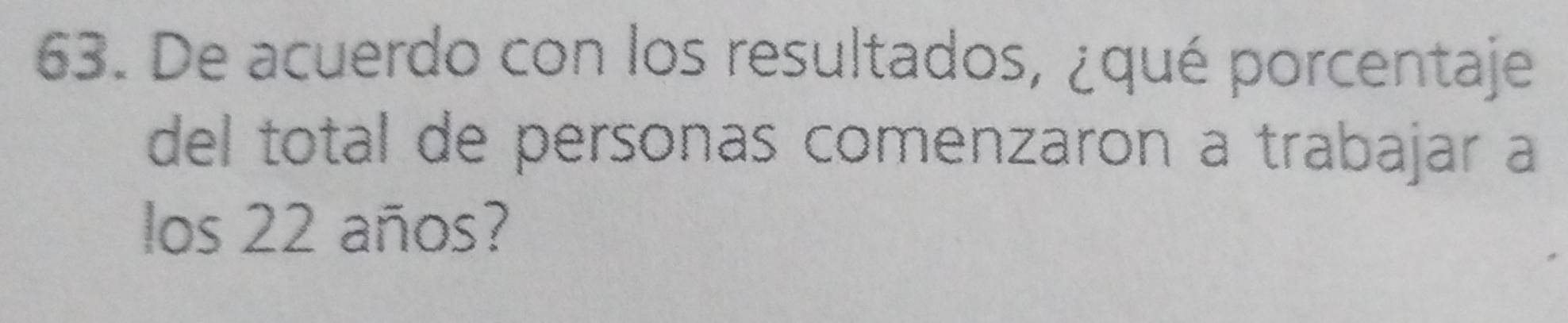 De acuerdo con los resultados, ¿qué porcentaje 
del total de personas comenzaron a trabajar a 
los 22 años?