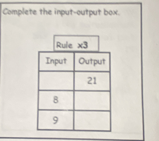 Complete the input-output box.