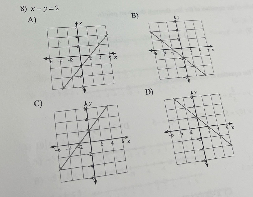 x-y=2
A) 
B) 
D) 
C)