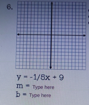 6
y=-1/5x+9
m= Type here
b= Type here