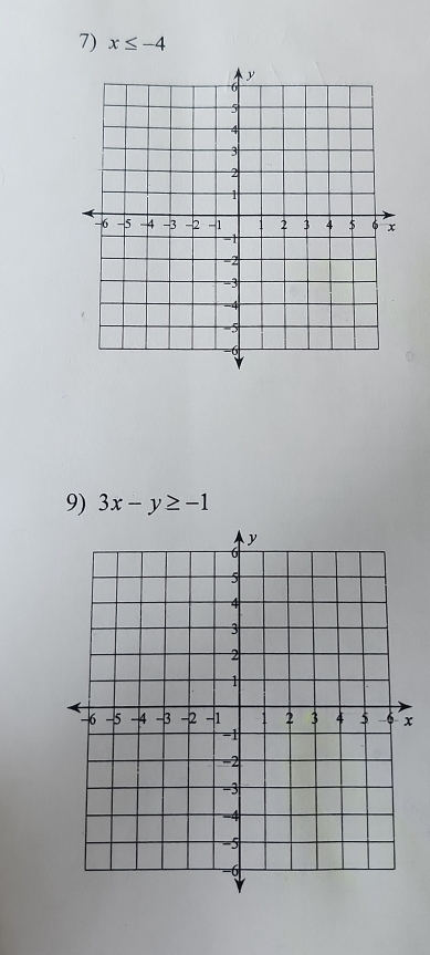 x≤ -4
9) 3x-y≥ -1
x