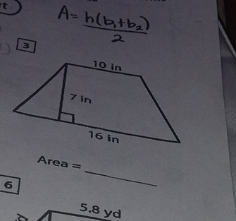 Area =
6 
_
5.8 yd