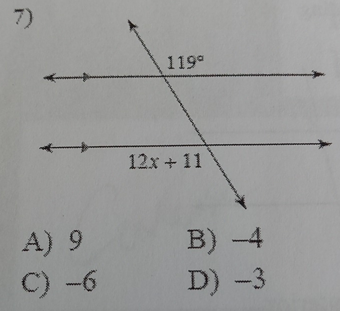 A) 9 B) -4
C) -6 D) -3