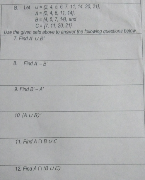 Let U= 2,4,5,6,7,11,14,20,21 ,
Us.