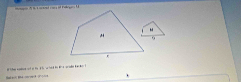 Polcpus 2 is a erated vopy of Polygon A
If the valve of a is 15, what is the scale factor? 
Salect the carrect choice