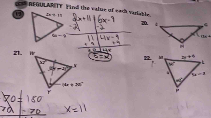 REGULARITY Find the value of each variable.
20.
 
21.  
22.