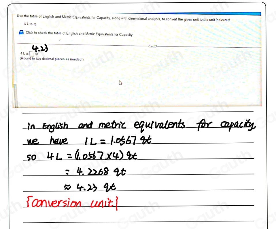 Solved: Use the table of English and Metric Equivalents for Capacity ...