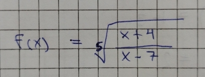 F(x)=sqrt[5](frac x+4)x-7