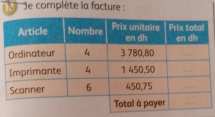 Je complète la facture :