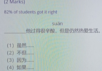 82% of students got it right 
suān 
_，。 
1). …… 
2_ 
3_ 
(4) ._