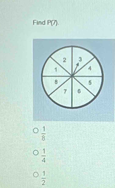 Find P(7).
 1/8 
 1/4 
 1/2 