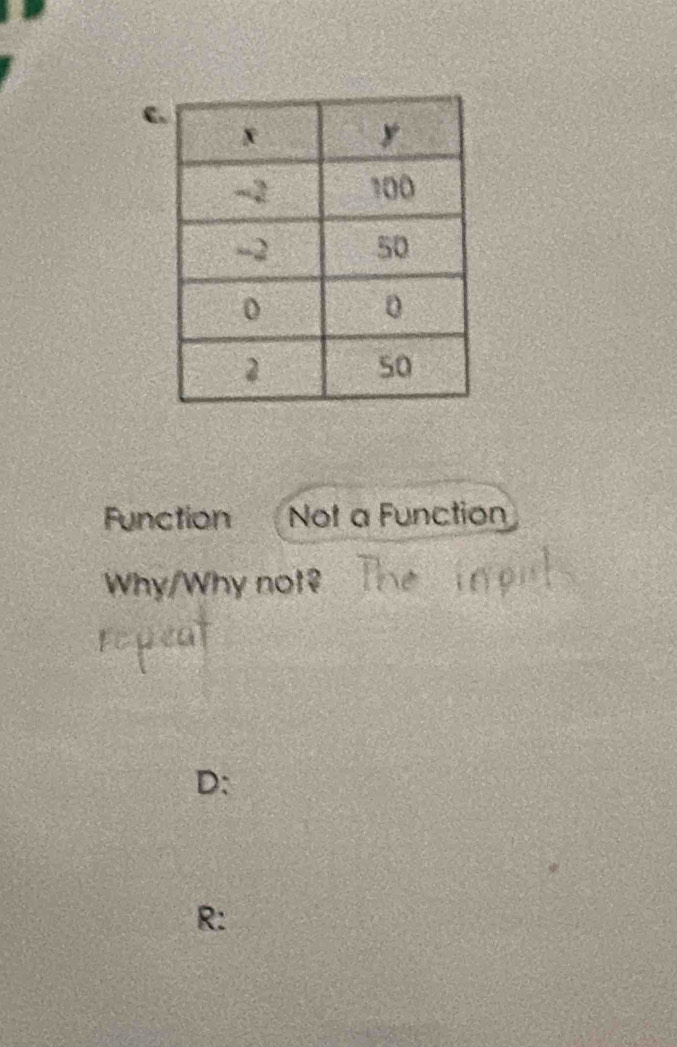 c
Function Not a Function
Why/Why not?
D:
R: