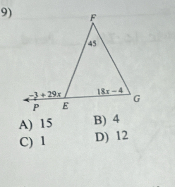 A) 15 B) 4
C) 1
D) 12