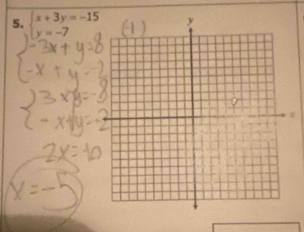 beginarrayl x+3y=-15 y=-7endarray.