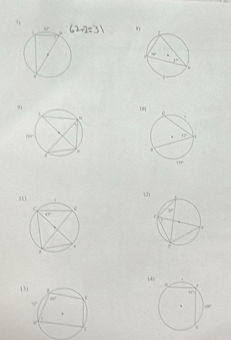 7 )
2÷2=31 8 ) 
9)10) 
12
11
14
13