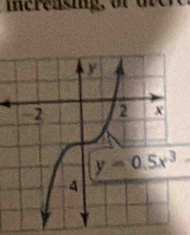 Increasing
y=0.5x^3