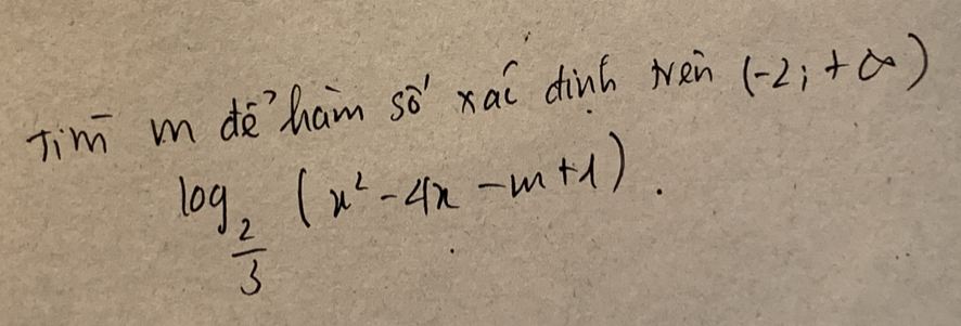 Tim m deham sò" xai dinú Nèn (-2i+∈fty )
log _ 2/3 (x^2-4x-m+1)