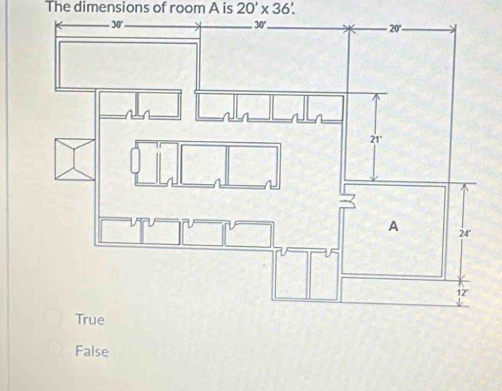 The dimensions of room A is 20'* 36'.
False