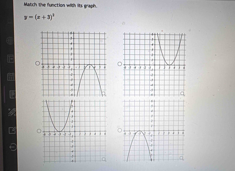 Match the function with its graph.
y=(x+3)^2