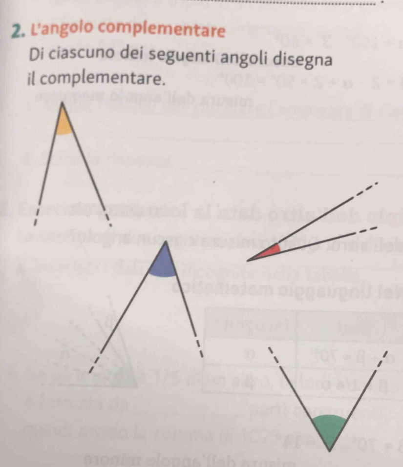 L'angolo complementare 
Di ciascuno dei seguenti angoli disegna 
il complementare.