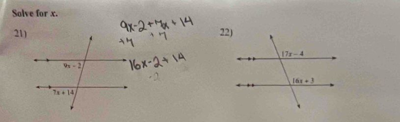 Solve for x.
21)