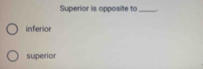 Superior is opposite to_
inferior
superior