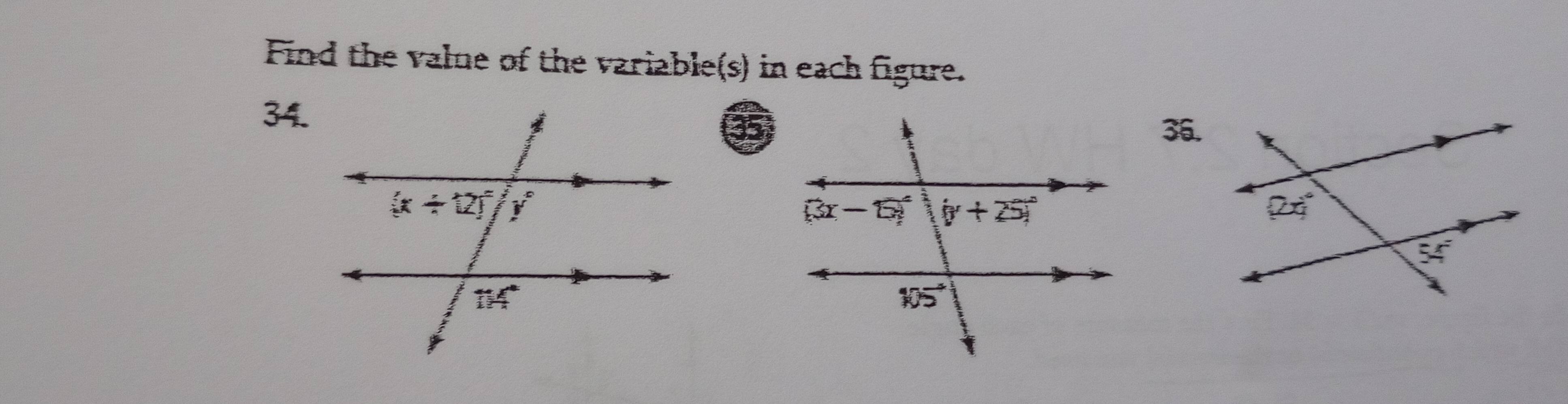 Find the value of the variable(s) in each figure.
34.
3536.