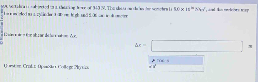 Solved: A vertebra is subjected to a shearing force of 540 N. The shear ...