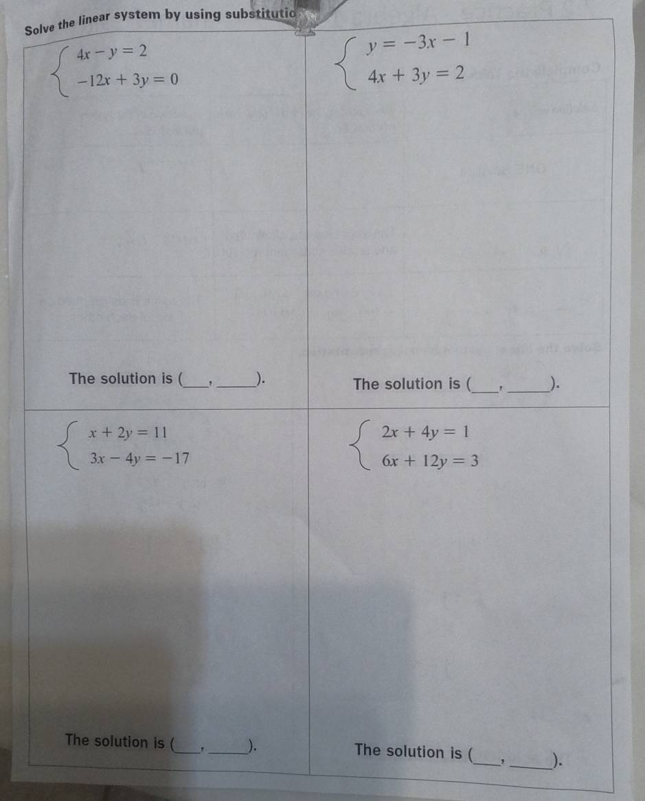 Solve the linear system by using substitutio