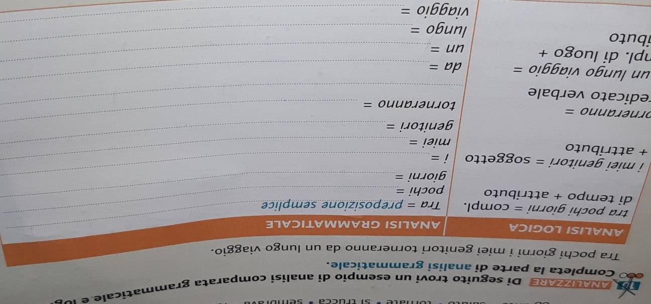 ANALIZZARE Di seguito trovi un esempio di analisi comparata grammatica e e   
Co
i
+ 
or
re
u
p
ib
_
viaggio =