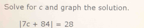 Solve for c and graph the solution.
|7c+84|=28