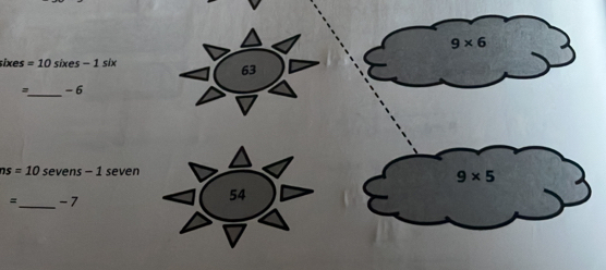 9* 6
sixes =10 sixes − 1 six
63
_
= - 6
ns=10 sevens - 1 seven
9* 5
= = _ -7
54